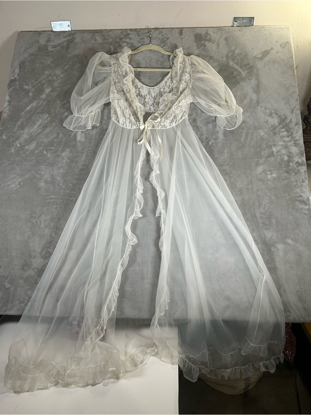Vintage Tosca Sheer Ivory Vintage Lace Peignoir Robe